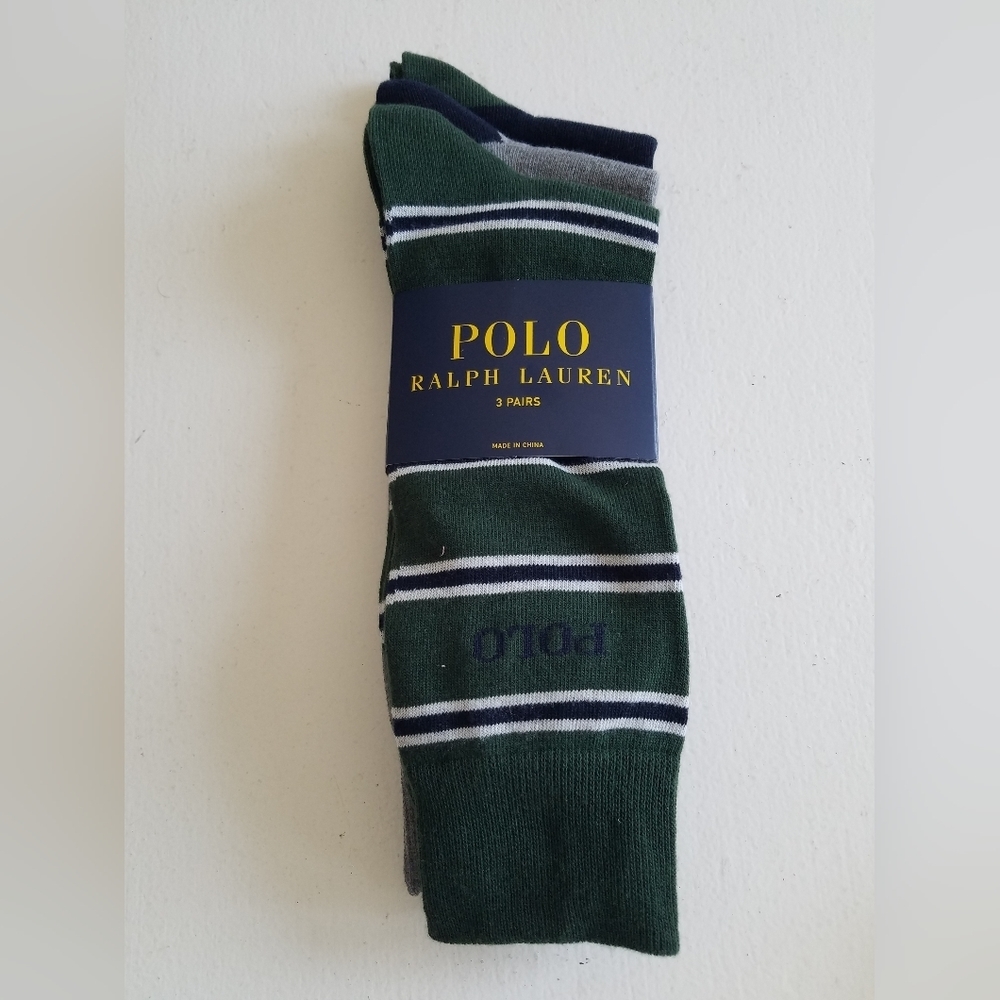 NWT Polo Ralph Lauren Men's 3 Pairs Dress Socks Shoe Size 6 -12.5 Green Gray Blu